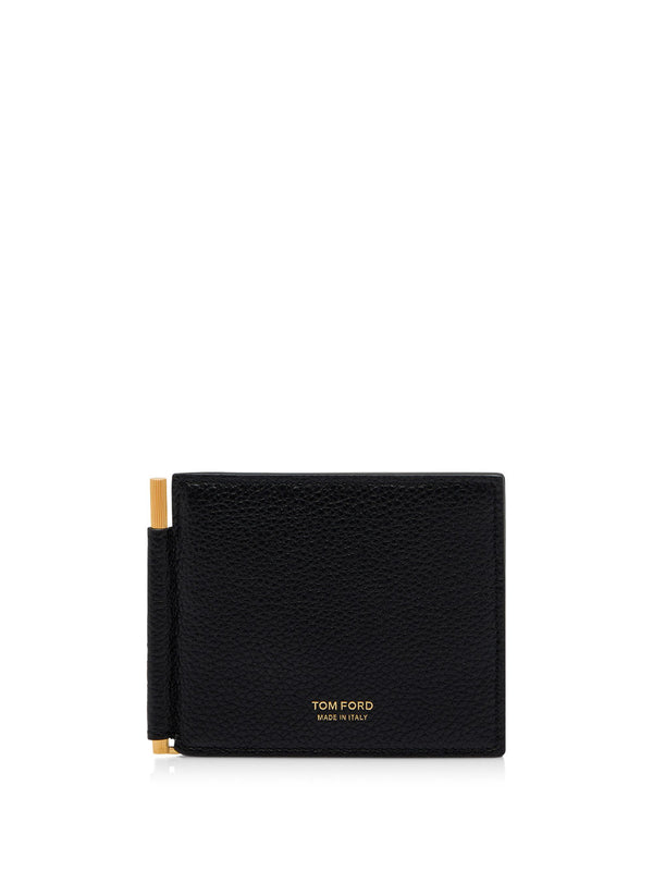 Grained Leather Money Clip Wallet