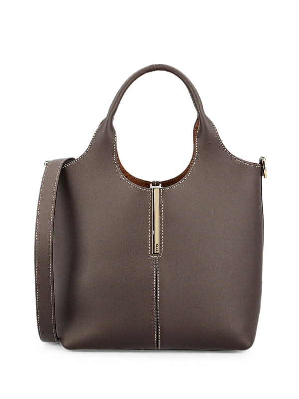 Leather Mini Tote Bag With Branded Metal Bar Accessory