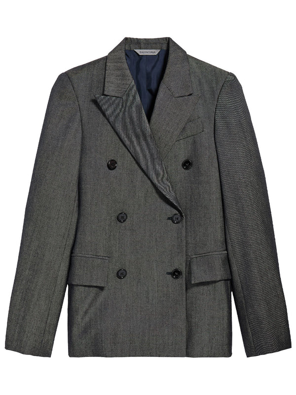 Double-Breasted Tailored Jacket In Wool Twill In Denim Look