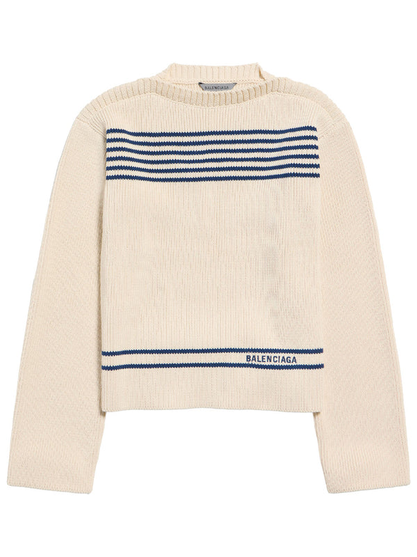 Boatneck Sweater In Cotton Ribbed Knit