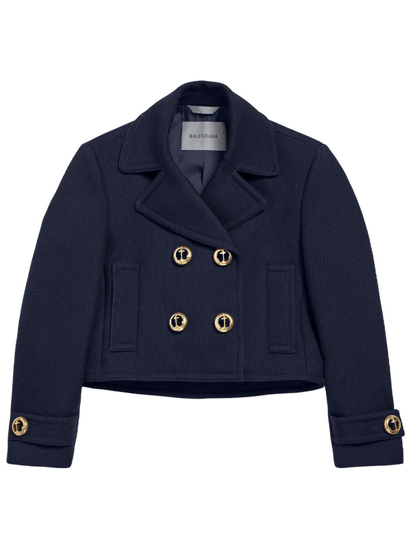 Cropped Peacoat In Textured Wool