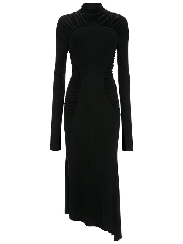High Neck Gathered Midi Dress