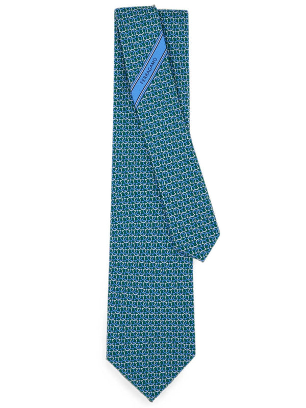 Gancini Links Print Silk Tie