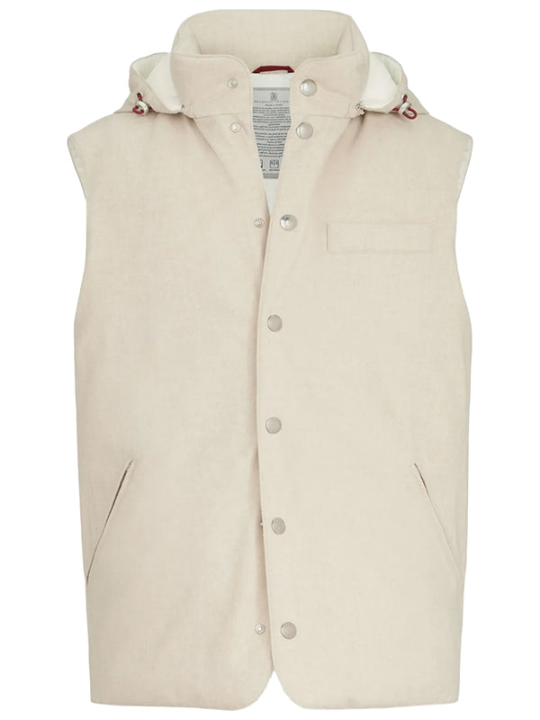 Bonded Wool Flannel Down Vest With Detachable Hood