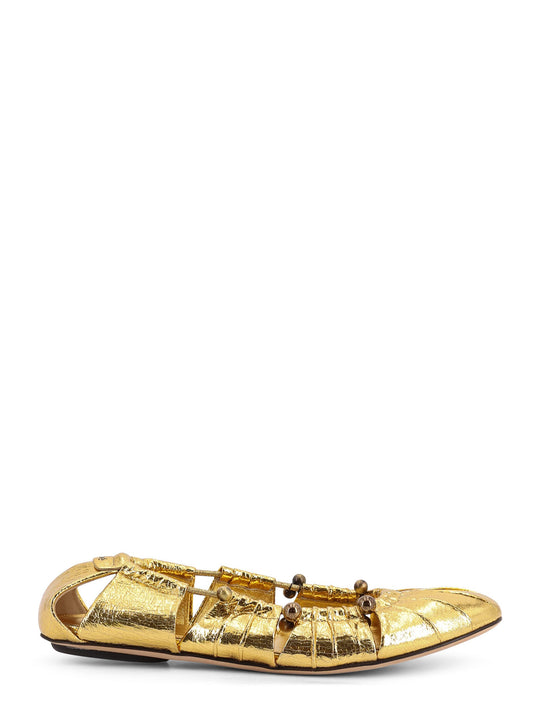 Gold Leather Ballerinas