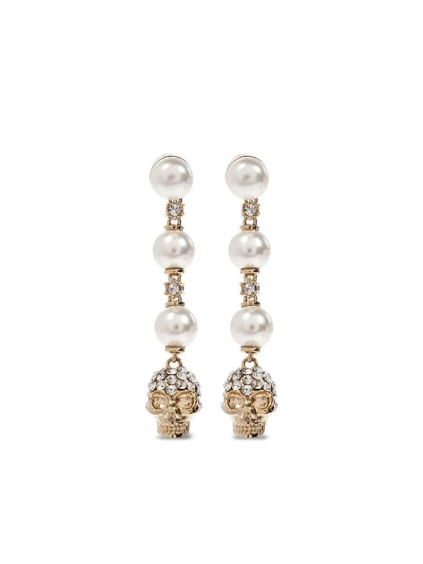 Skull And Pearl Earrings In Pale Gold