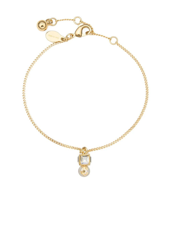 Gold Metal Jc Pearl Cube Bracelet With Pearl And Crystal Cube
