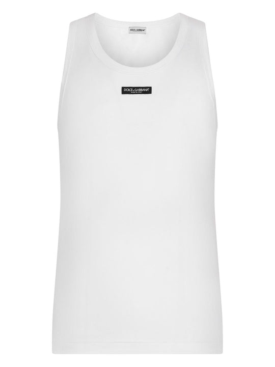 Stretch Cotton Tank Top With Logo Label