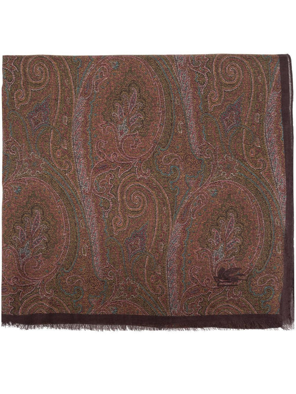 Paisley-Print Frayed-Edge Scarf