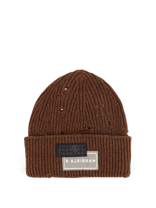 Wool Blend Beanie Hat With Distressed Effect