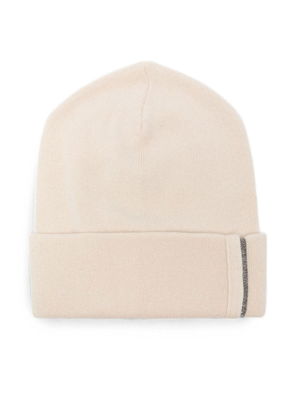 Ribbed Cashmere Knit Beanie With Monili Detail