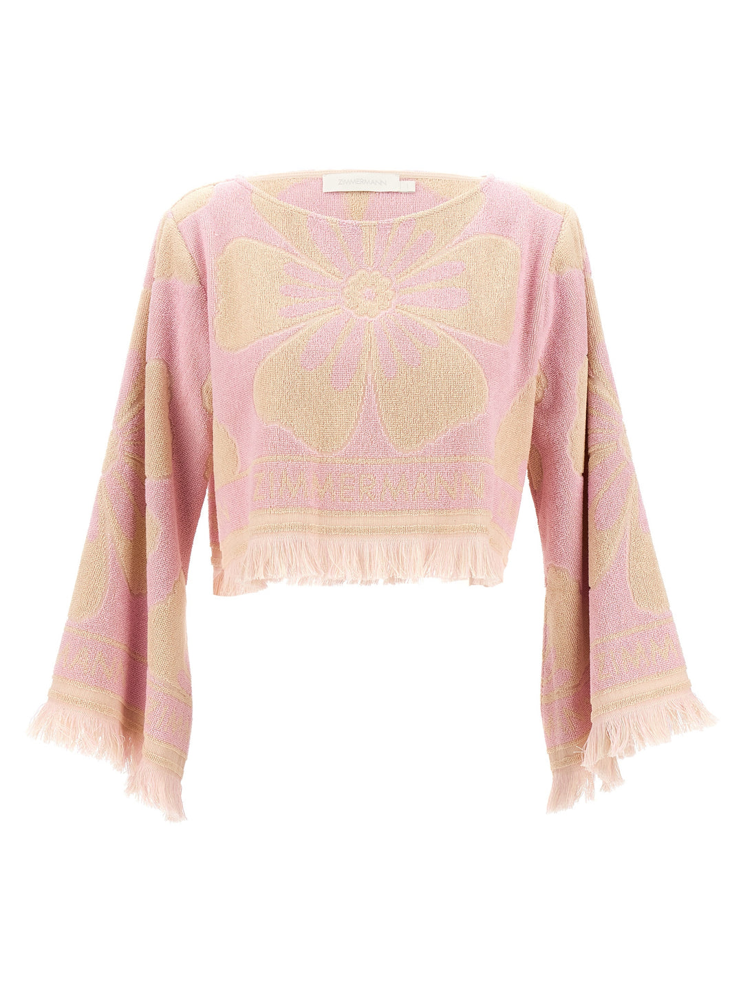 Pop Long Sleeve Towelling Crop Tops Pink