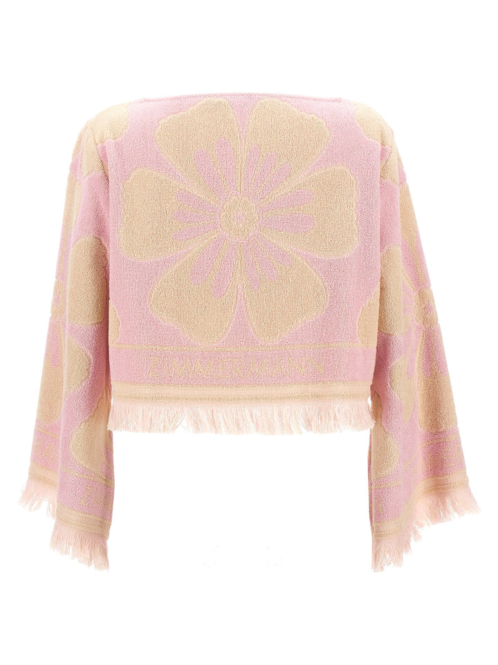 Pop Long Sleeve Towelling Crop Tops Pink