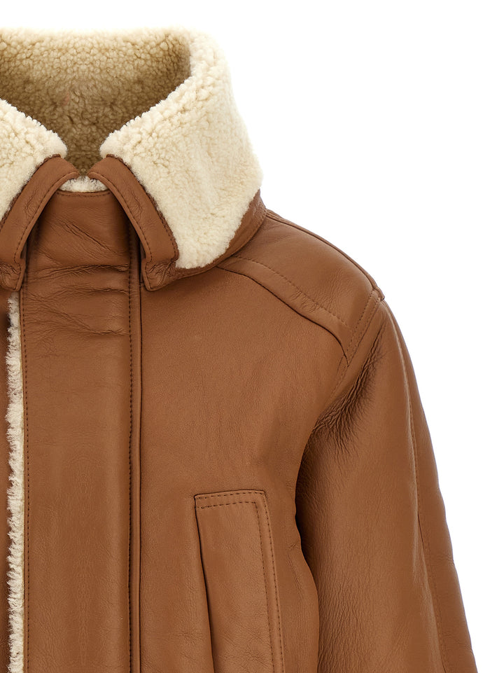 Shearling Pea Coat Fur Brown