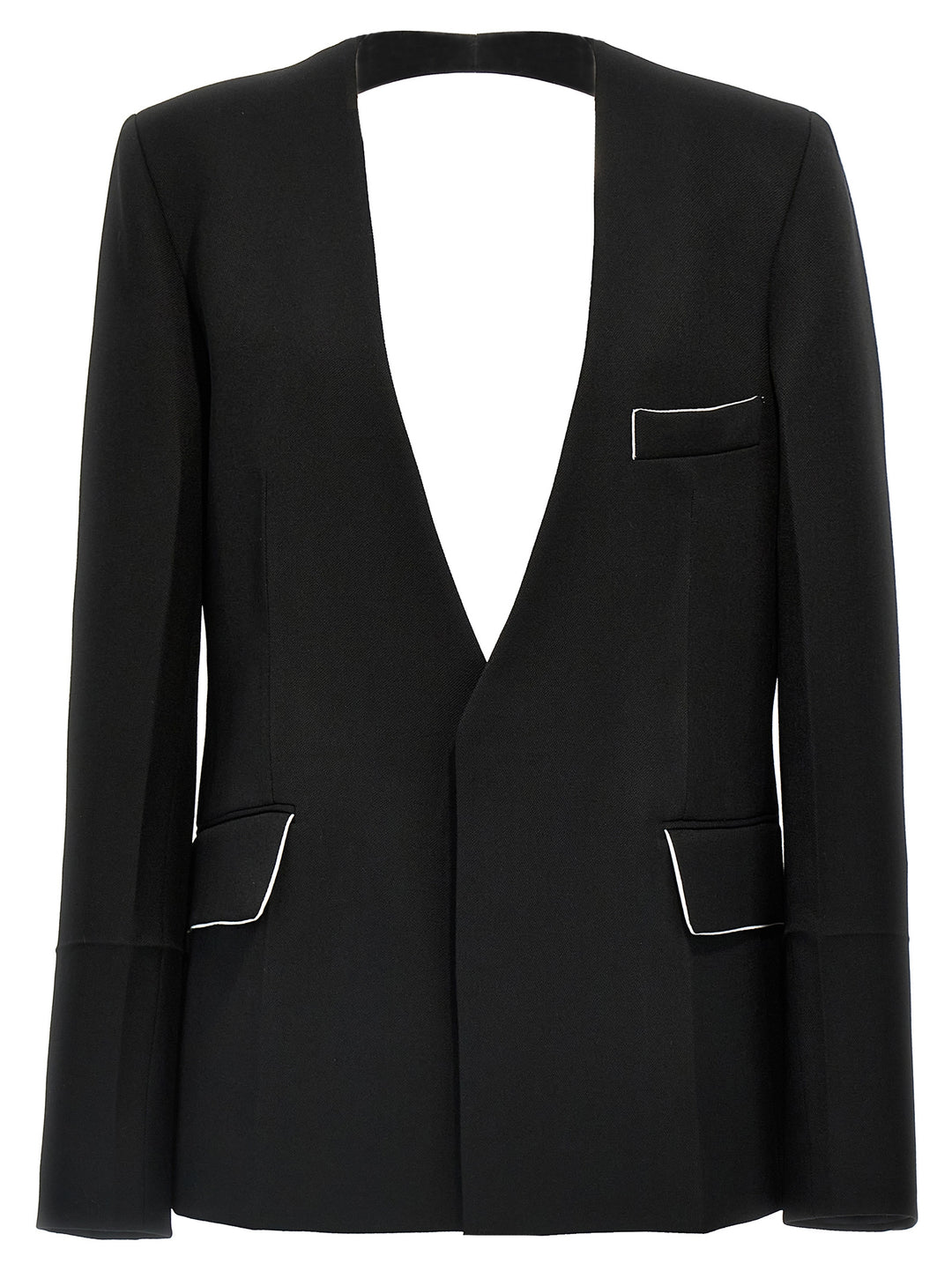 Shrunken Collarless Open-Back Blazer And Suits Black