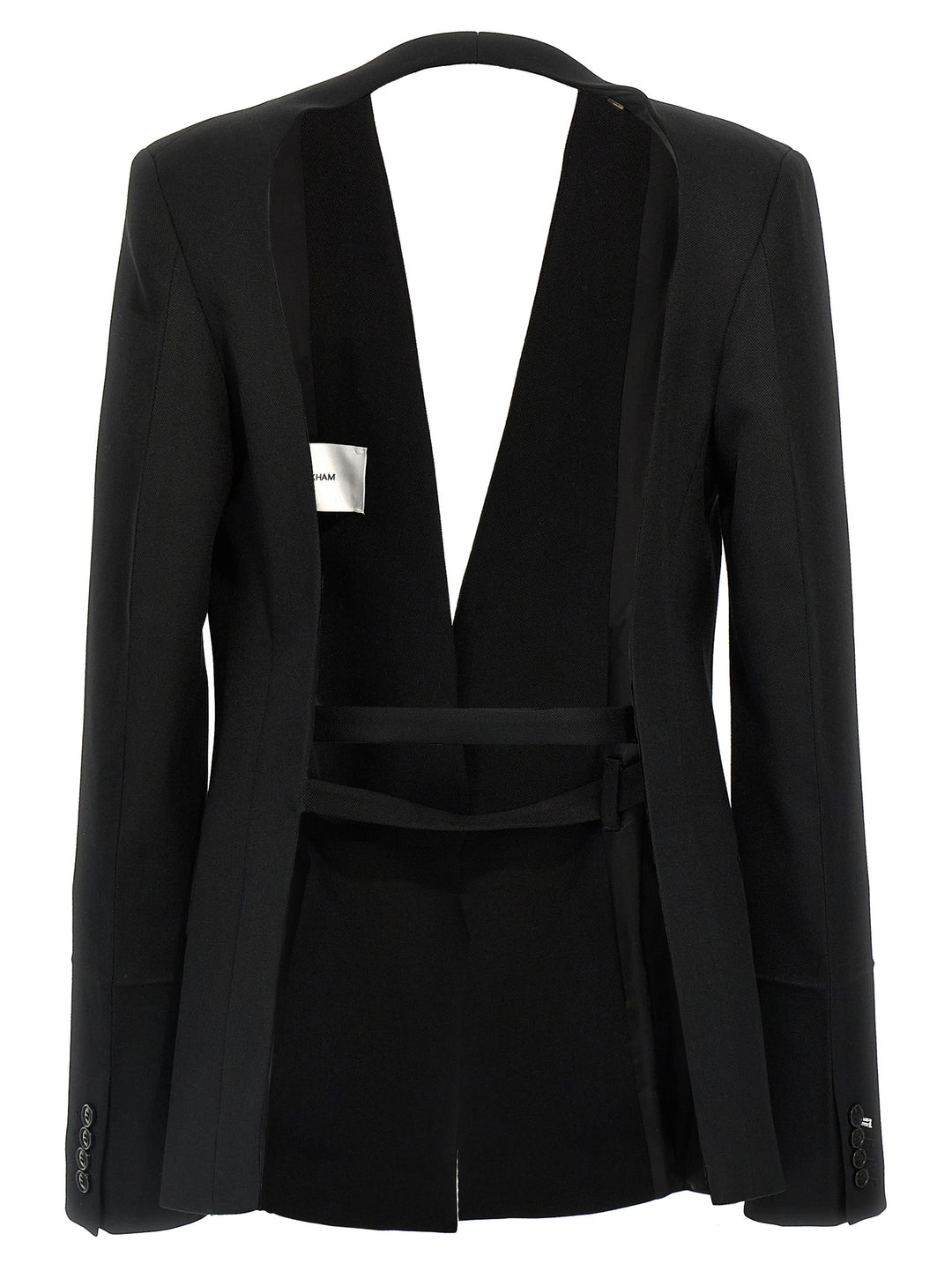 Shrunken Collarless Open-Back Blazer And Suits Black