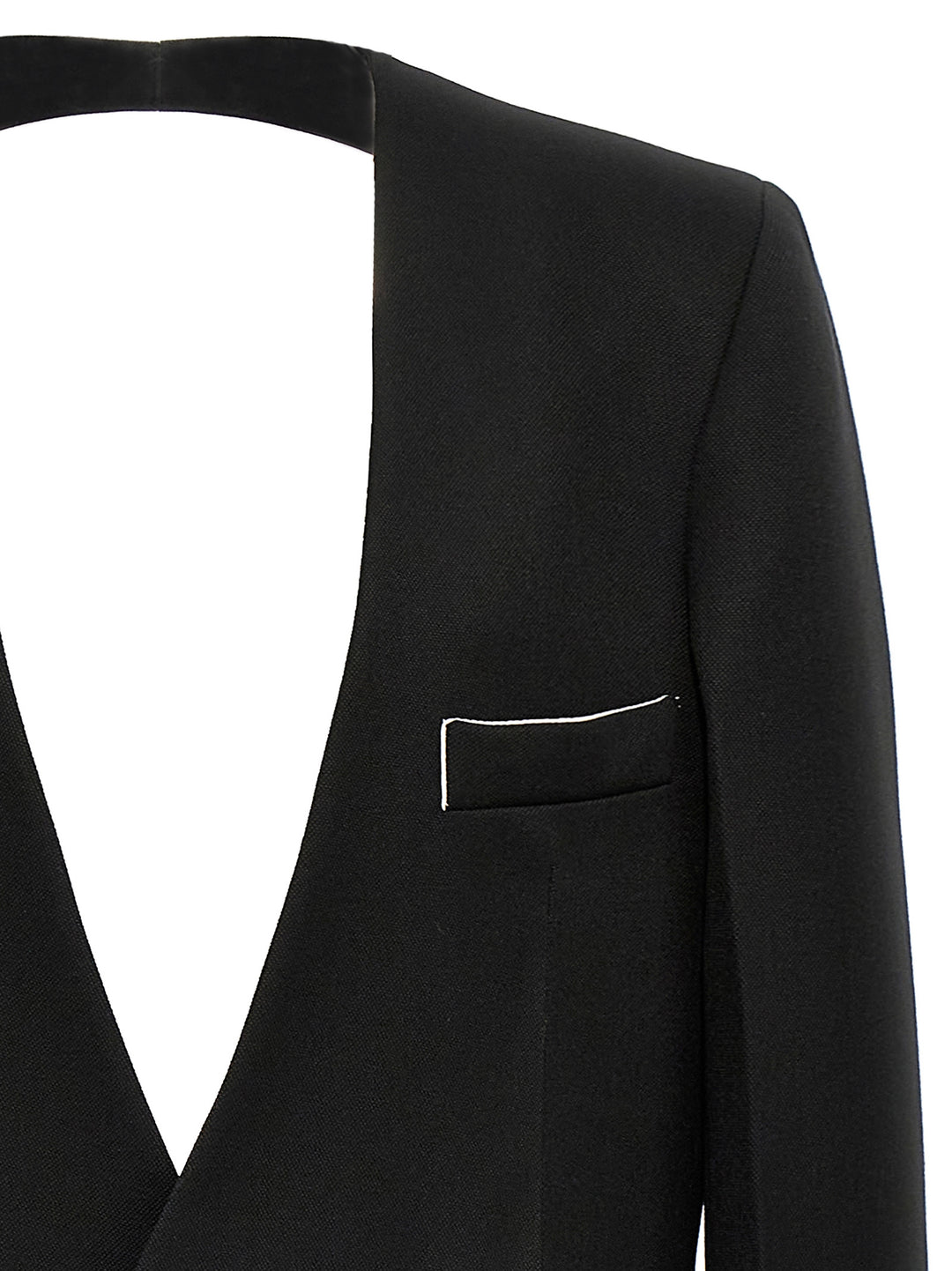 Shrunken Collarless Open-Back Blazer And Suits Black