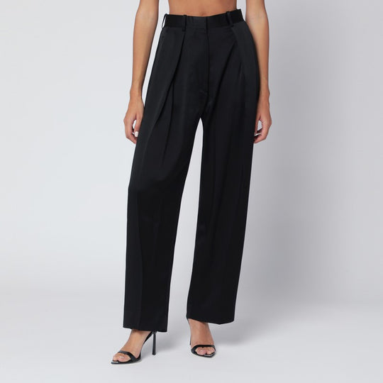 Black Pleated Trousers In Crêpe Satin