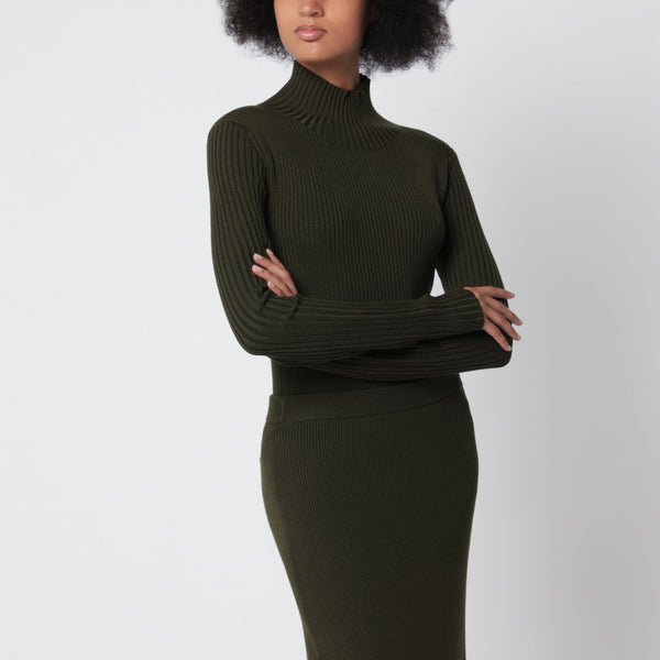 Green Merino Wool Turtleneck Sweater