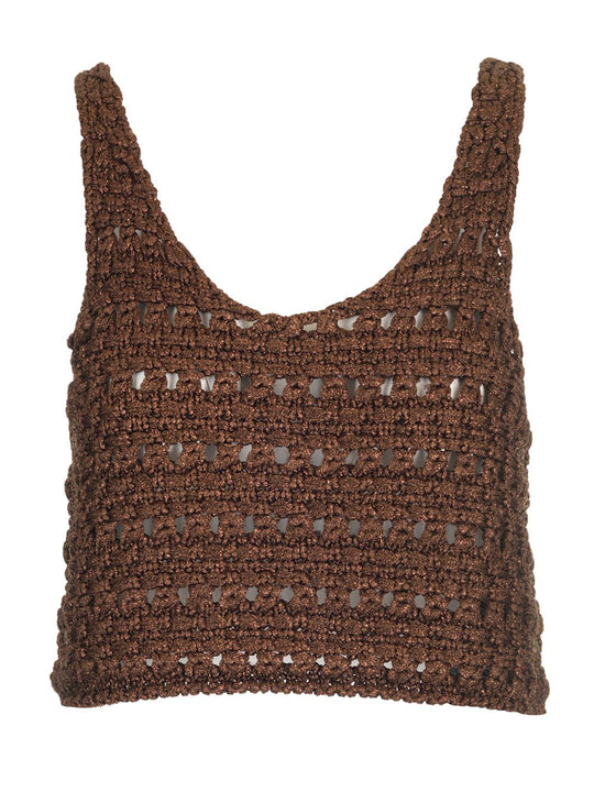 Viscose Knit Cropped Top Knitwear Brown