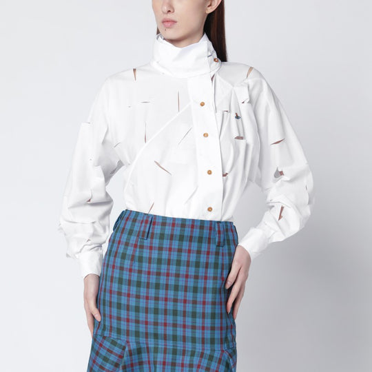 White Halston Shirt With Cut-Out Details