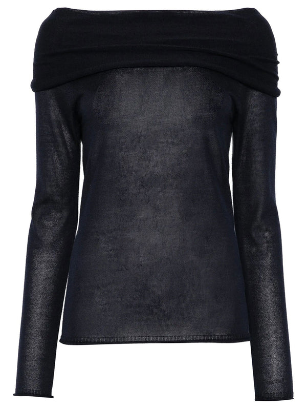 Off-The-Shoulder Silk Blend Semi-Sheer Sweater