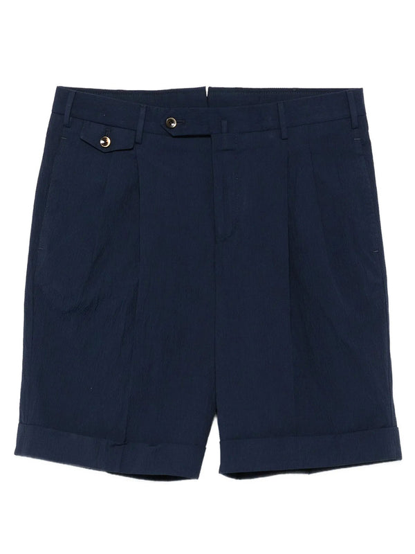 Pleated Seersucker Cotton Shorts