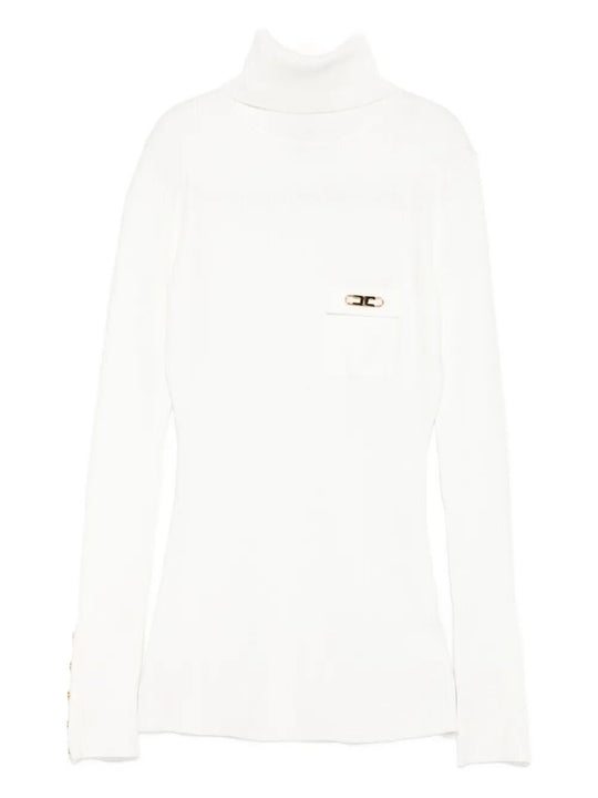 Ribbed Knit Turtleneck Top With Breast Pocket