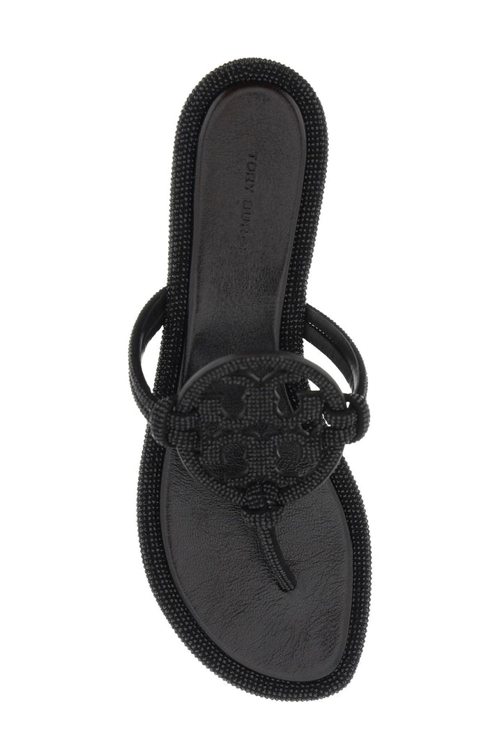 Pavé Leather Thong Sandals