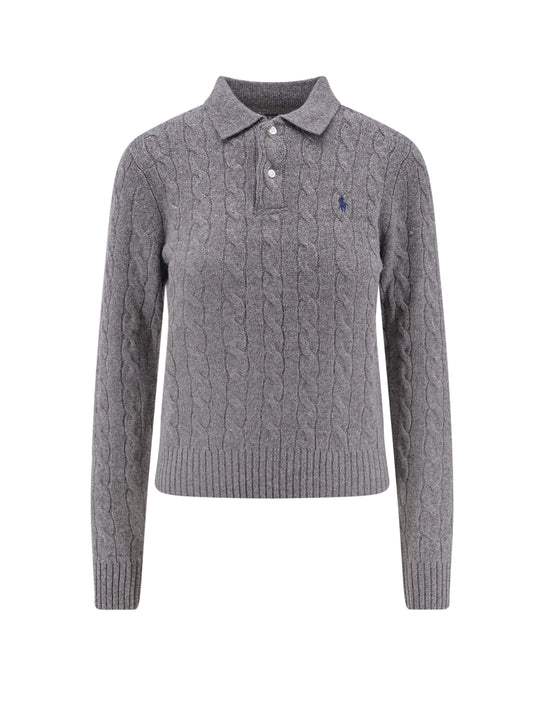 Cable Knit Wool And Cashmere Polo Sweater