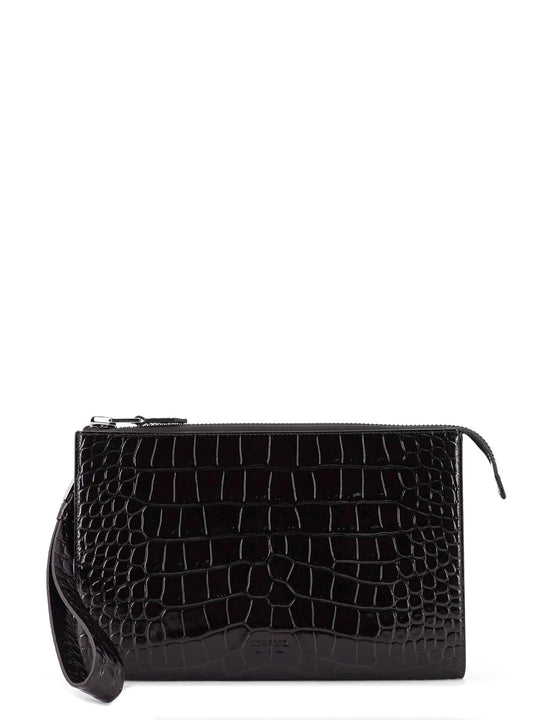 Crocodile-Print Leather Clutch Bag