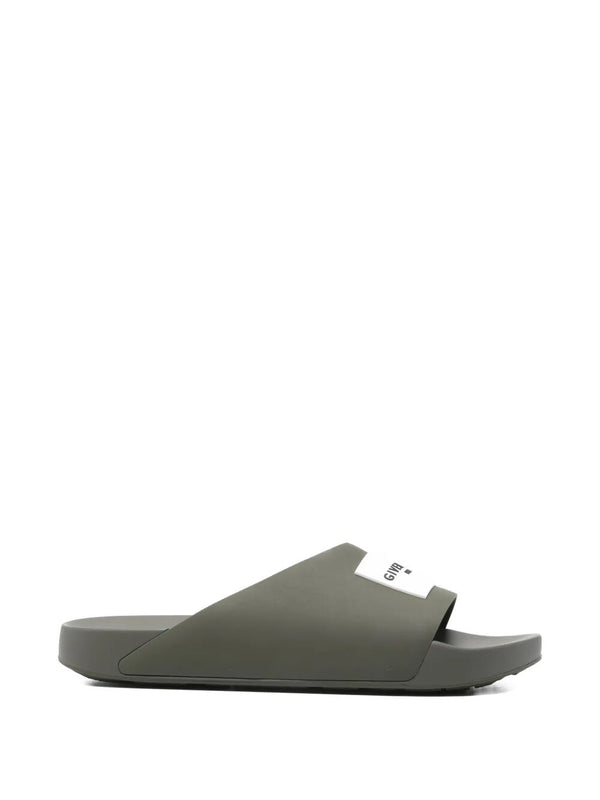 Label Slide Flat Mules In Rubber