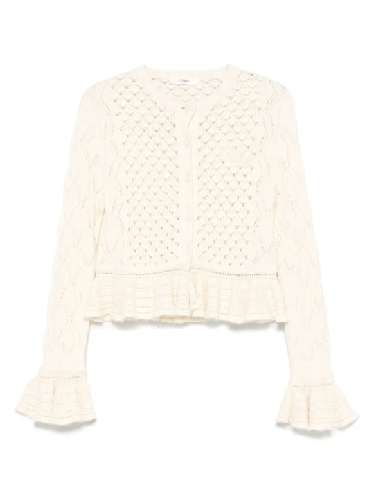 Cotton, Alpaca And Silk Knit Ruffled And Cropped Cardigan