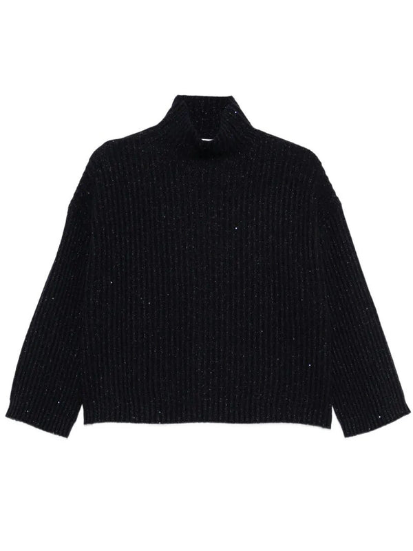 Sequin-Embellished Ribbed Cashmere Turtleneck
