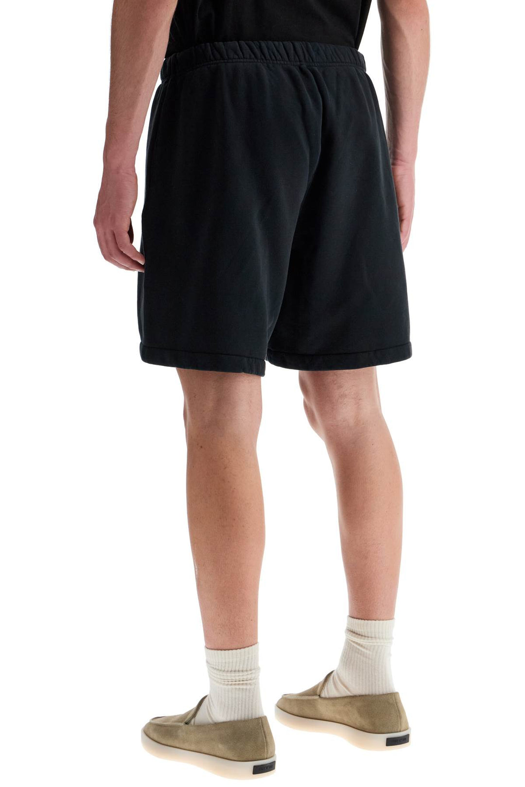 High Waisted Black Cotton Fleece Shorts