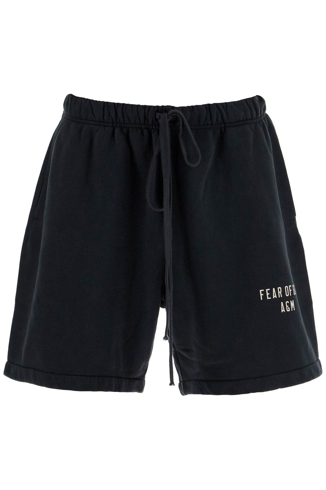 High Waisted Black Cotton Fleece Shorts