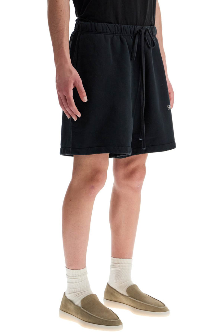 High Waisted Black Cotton Fleece Shorts