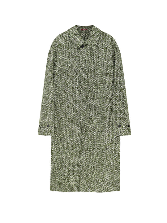 Double-Breasted Poplin Coat With Bouclé Print