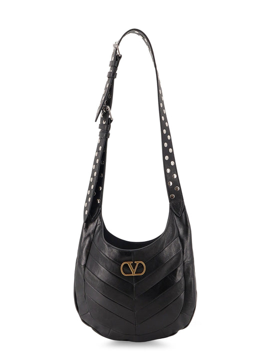 Leather Hobo Crossbody Bag With Metal Vlogo Signature