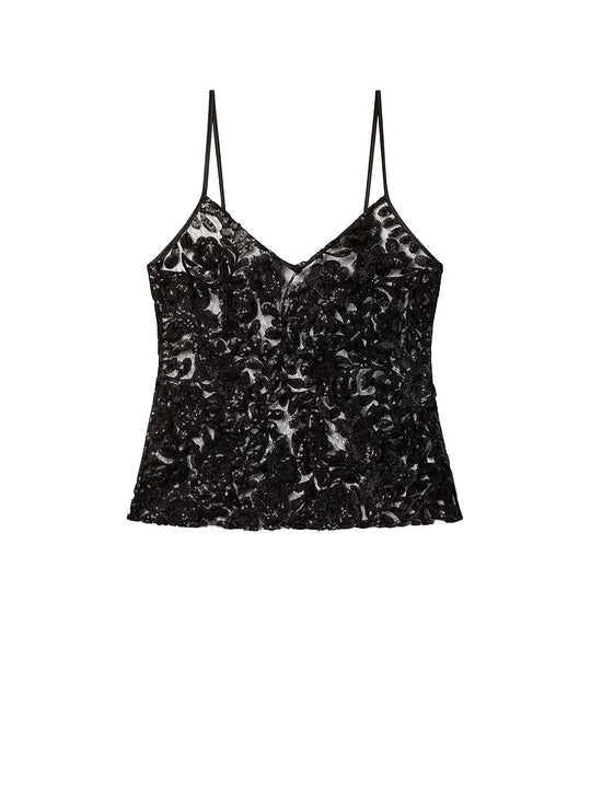 Tulle Top With Sequins Embroidery