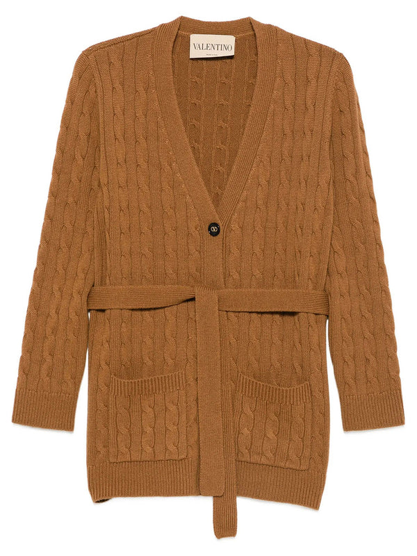Cable-Knit Belted Cashmere Cardigan