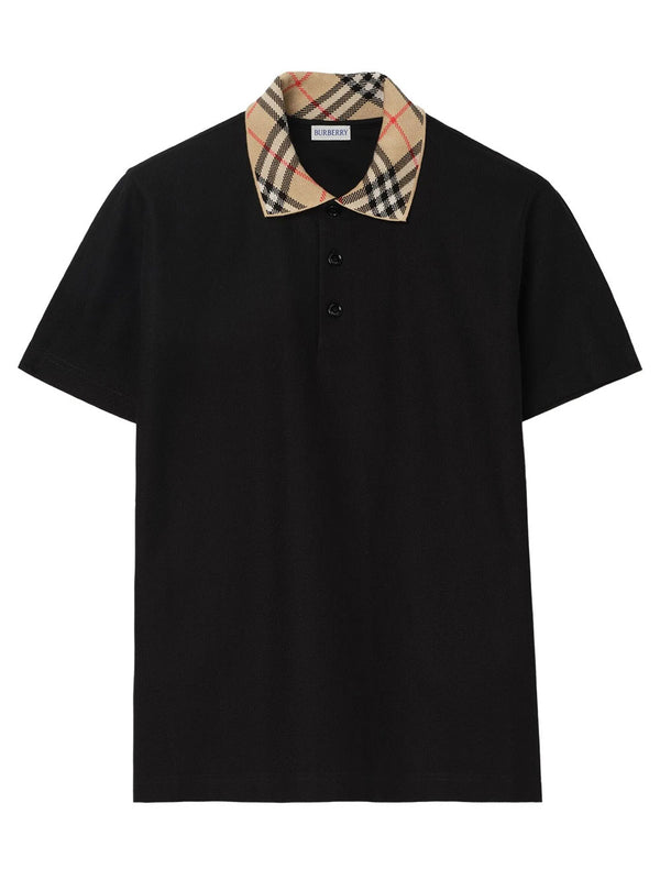 Check-Collar Cotton Polo Shirt
