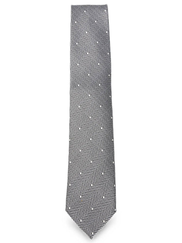 Polka-Dot And Herringbone Pattern Silk Tie