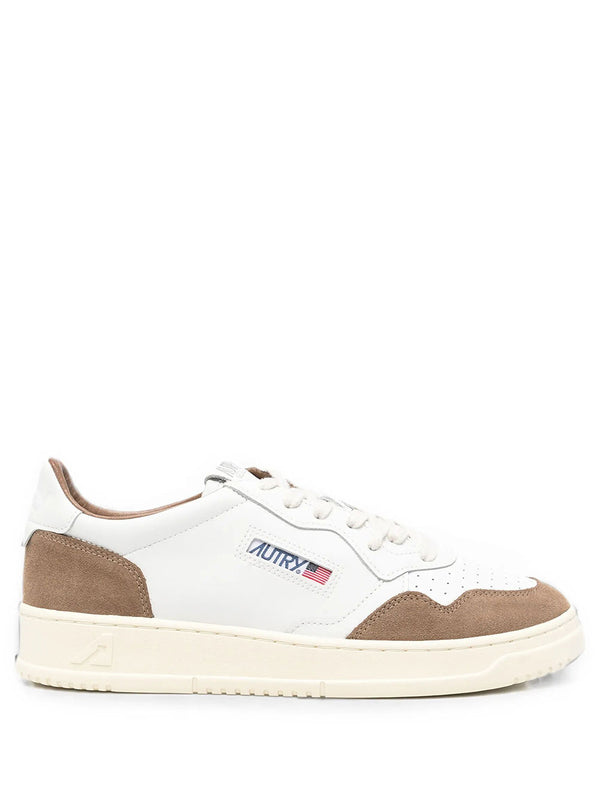 Medalist Low Sneakers In White Leather And Tabacco Suede