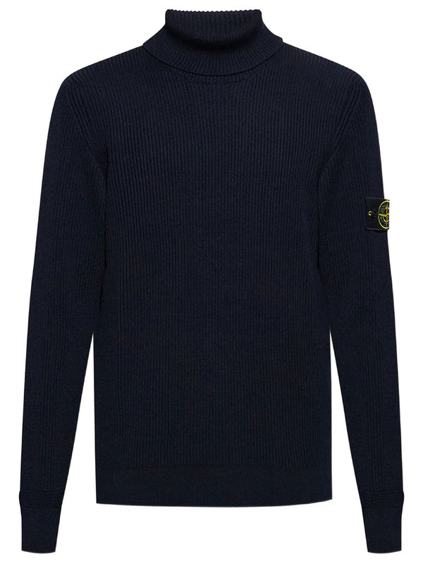 Wool Turtleneck Sweater In Full Ribs