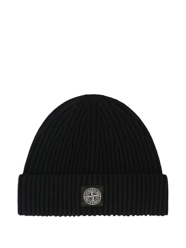 Ribbed Wool Beanie With Compass Patch