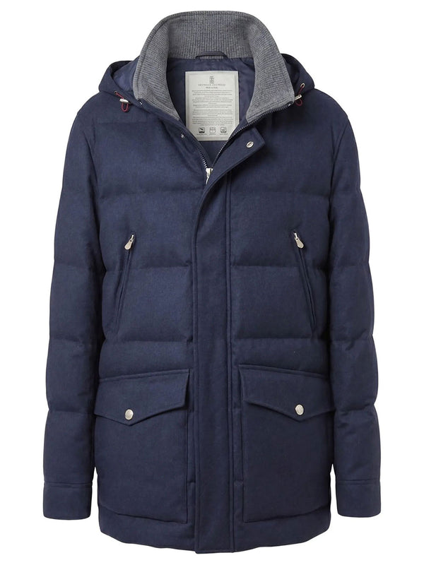 Bonded Wool Flannel Down Parka With Detachable Hood