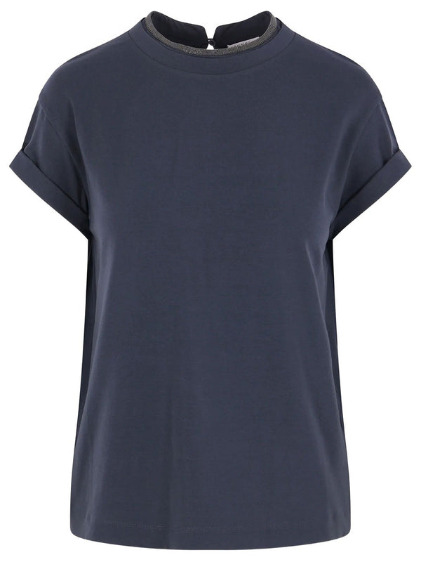 Stretch Cotton Jersey T-Shirt With Precious Faux Layering