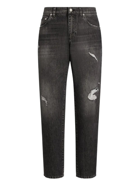 Straight-Leg Distressed Effect Jeans