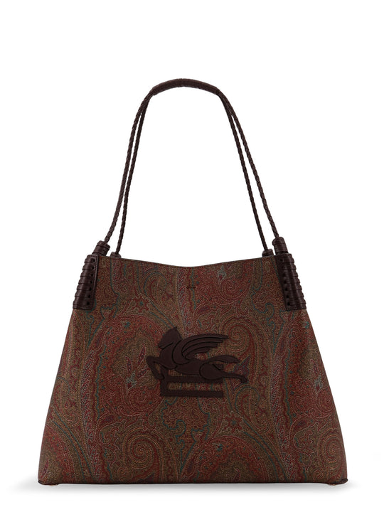 Coated Canvas Shoulder Bag With Paisley Jacquard Pattern